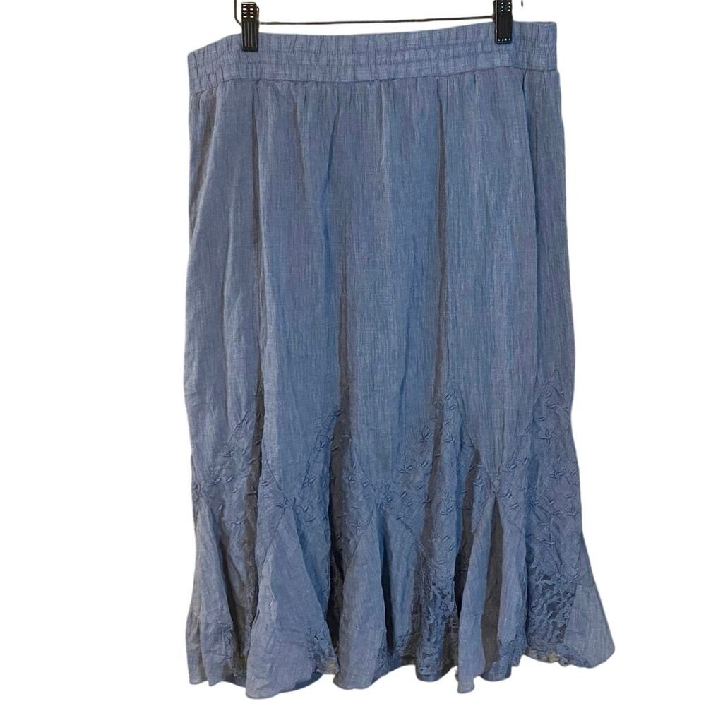 Krazy Kat Blue Cotton Embroidered Lace Hem Skirt L Boho Cottagecore Midi Skirt